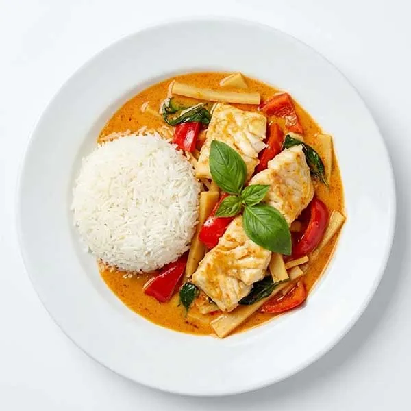 Thai Red Fish Curry with Steamed Basmati Rice